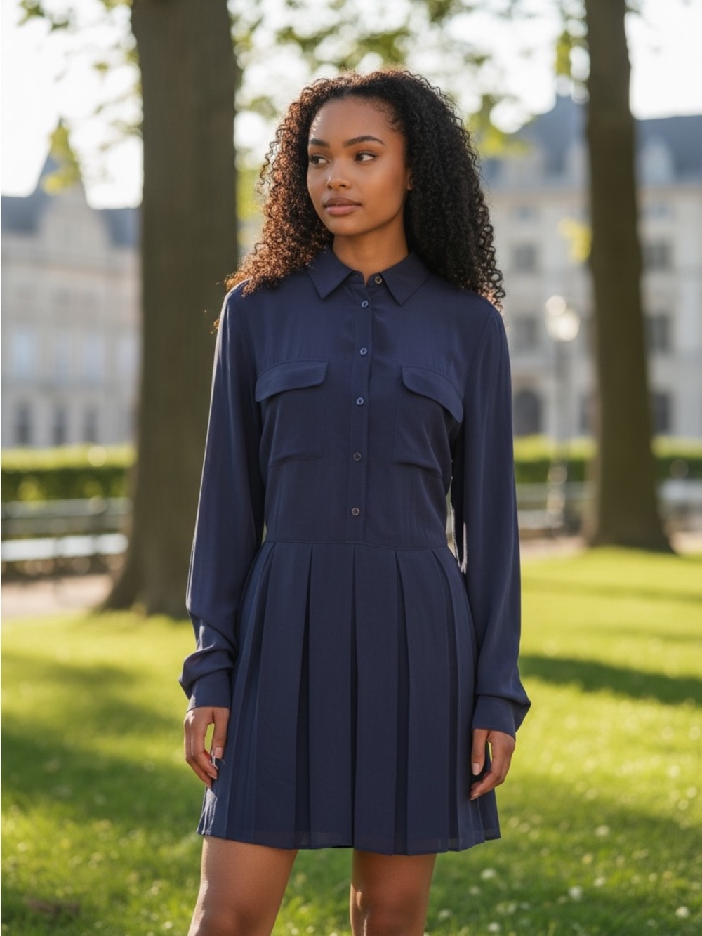 Equipment Size Small 100% silk Long Sleeve Blue mini dress